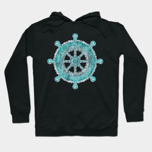 Dharma Wheel - Dharmachakra Silver and turquoise Hoodie